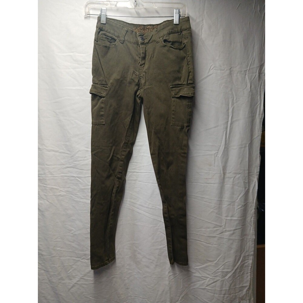 Wax Jean Juniors Jeans Olive Green Denim Straight cargo Pockets Size 3